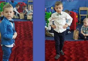Jaś i Dawid na czerwonym dywanie.