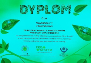 Dyplom za udział w akcji "Tusz do paki" 2022/2023
