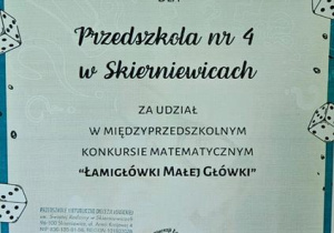 Podziękowanie "Łamigłówki Małej Główki" 2024