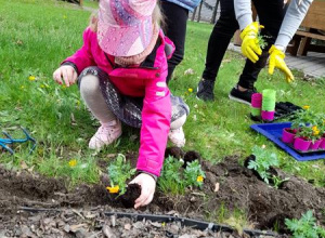 Sadzenie kwiatów w Eko - pracowni pod chmurką