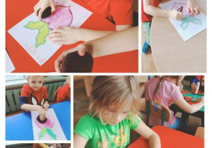 Dzieci malują obrazek ugotowanym burakiem.