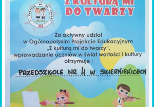 Certyfikat za udział w projekcie "Z kulturą mi do twarzy" 2020/2021