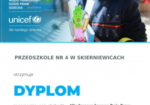 Dyplom za zorganizowanie obchodów Międzynarodowego Dnia Praw Dziecka z UNICEF